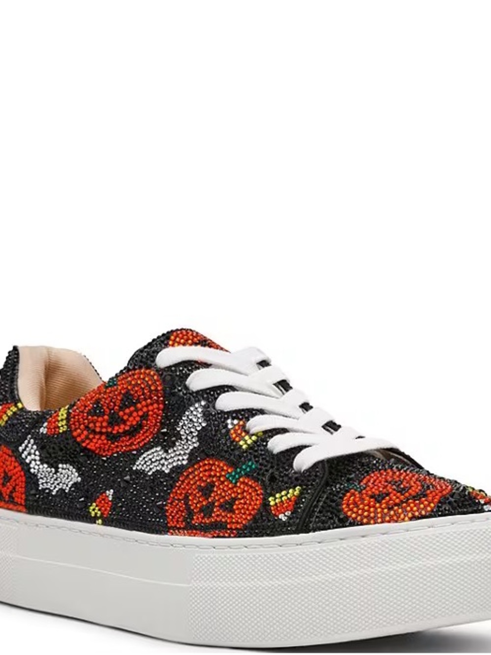 Betsey Johnson Black Crystal Pumpkin Platform Sneakers with White Laces